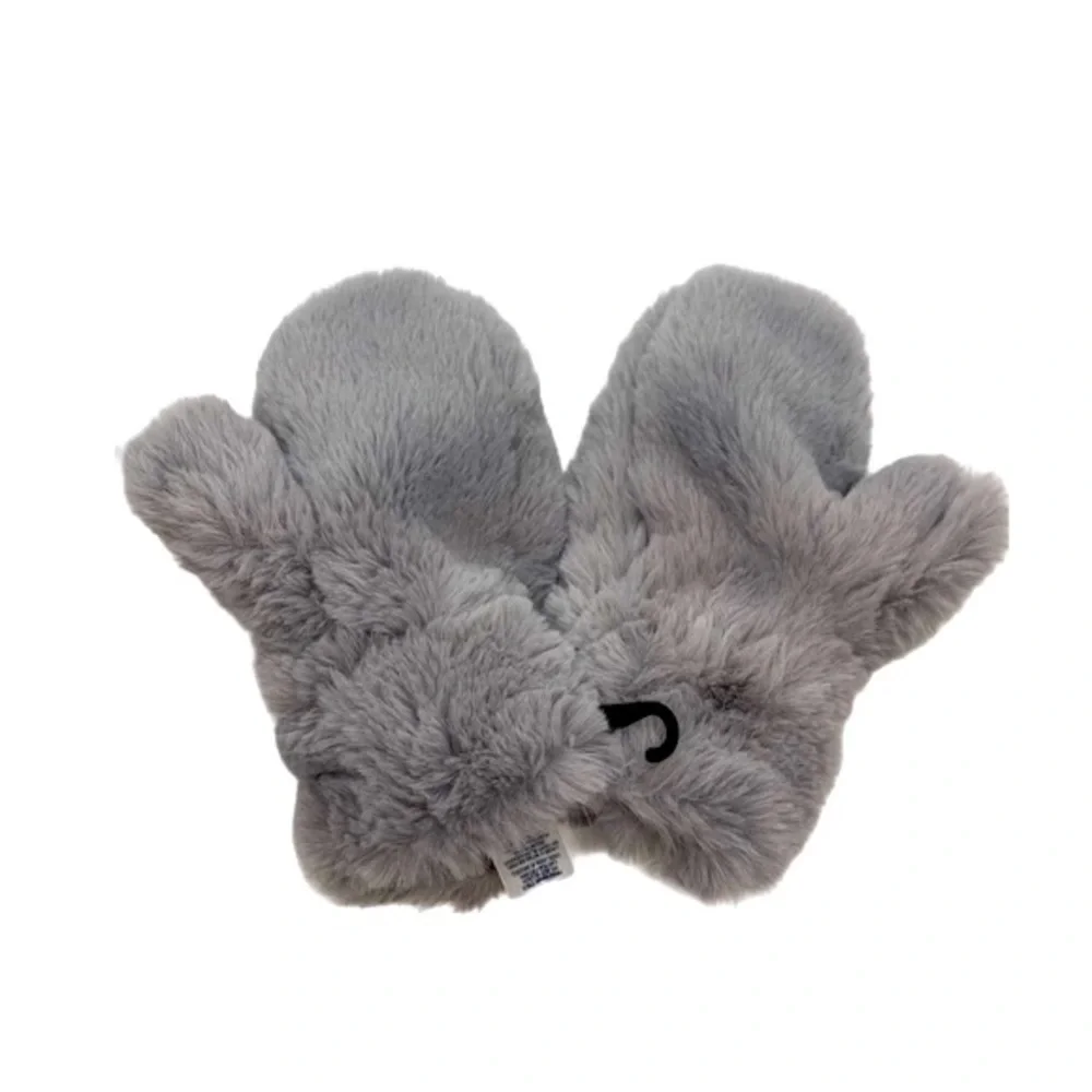Fuzzy Faux Fur Mittens Gray One Size Soft Cozy Winter Cabin Snow Ski